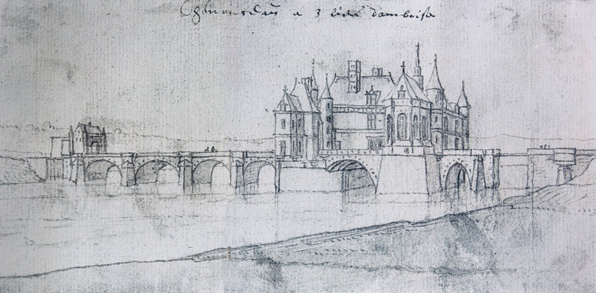 Dessin de Chenonceau après la construction du pont en 1559