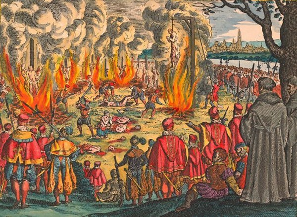 L'Affaire des Placards. Persécution des protestants durant le règne de François Ier, en 1534 Gravure sur cuivre de Matthäus Merian l’Ancien (1593–1650)
